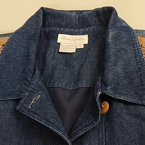 Great Cavalier M Denim Jean Jacket Genuine Suede Leopard Fur Embroidery Washable - Picture 11 of 15